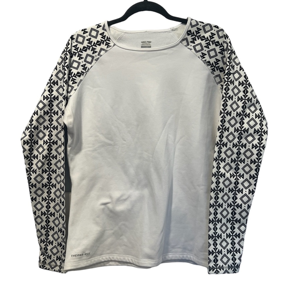 Nike Pro Therma-Fit Top Women Size XL White Aztec Athletic Shirt Thumbholes